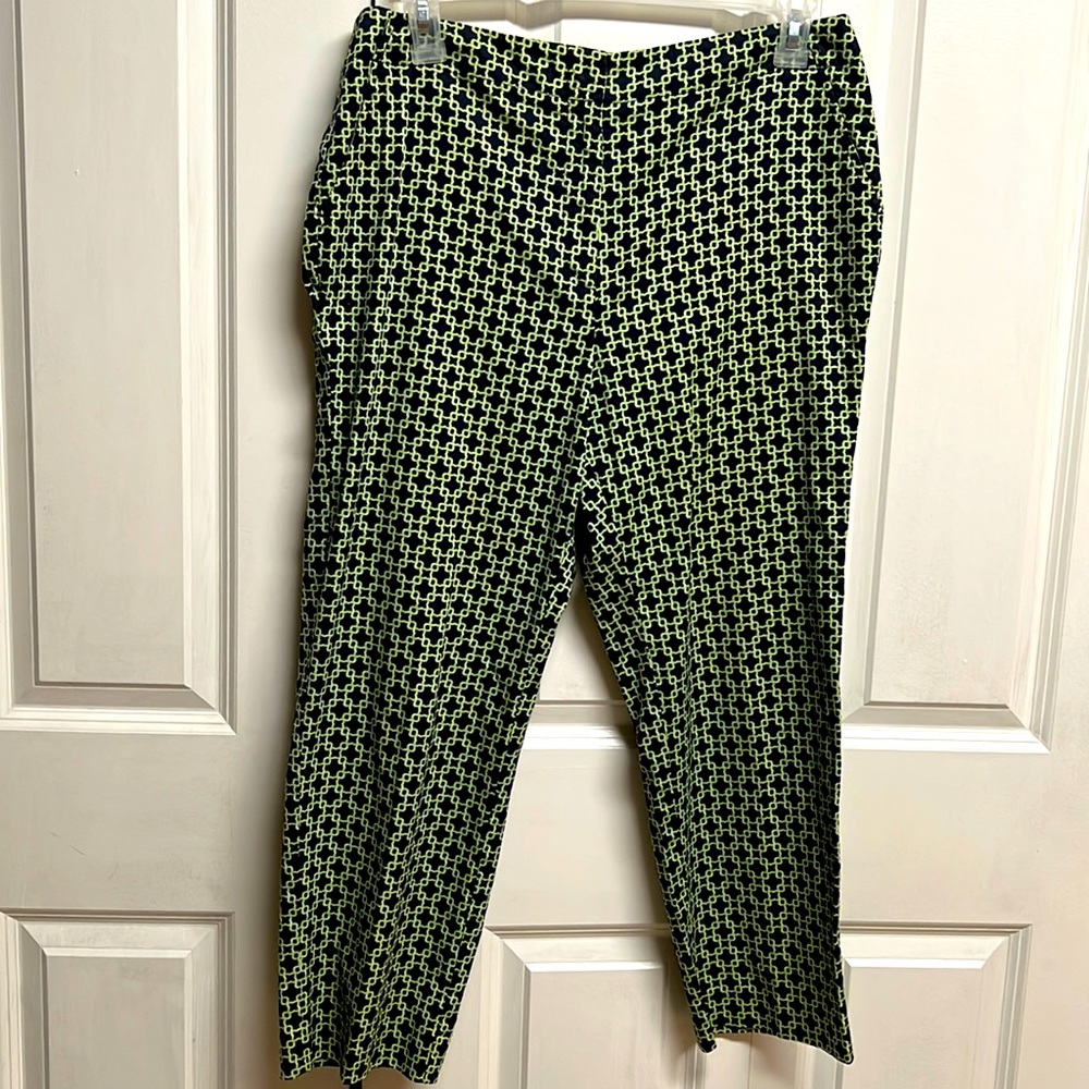 Talbots Black Green Geometric Print 4 Pocket High Rise Cotton Crop Pants 14